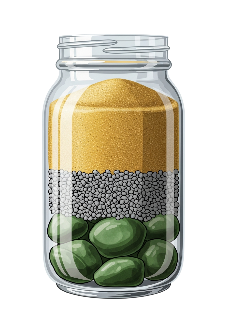 A jar showing the Rocks, Pebbles, Sand framework — put the Rocks in first